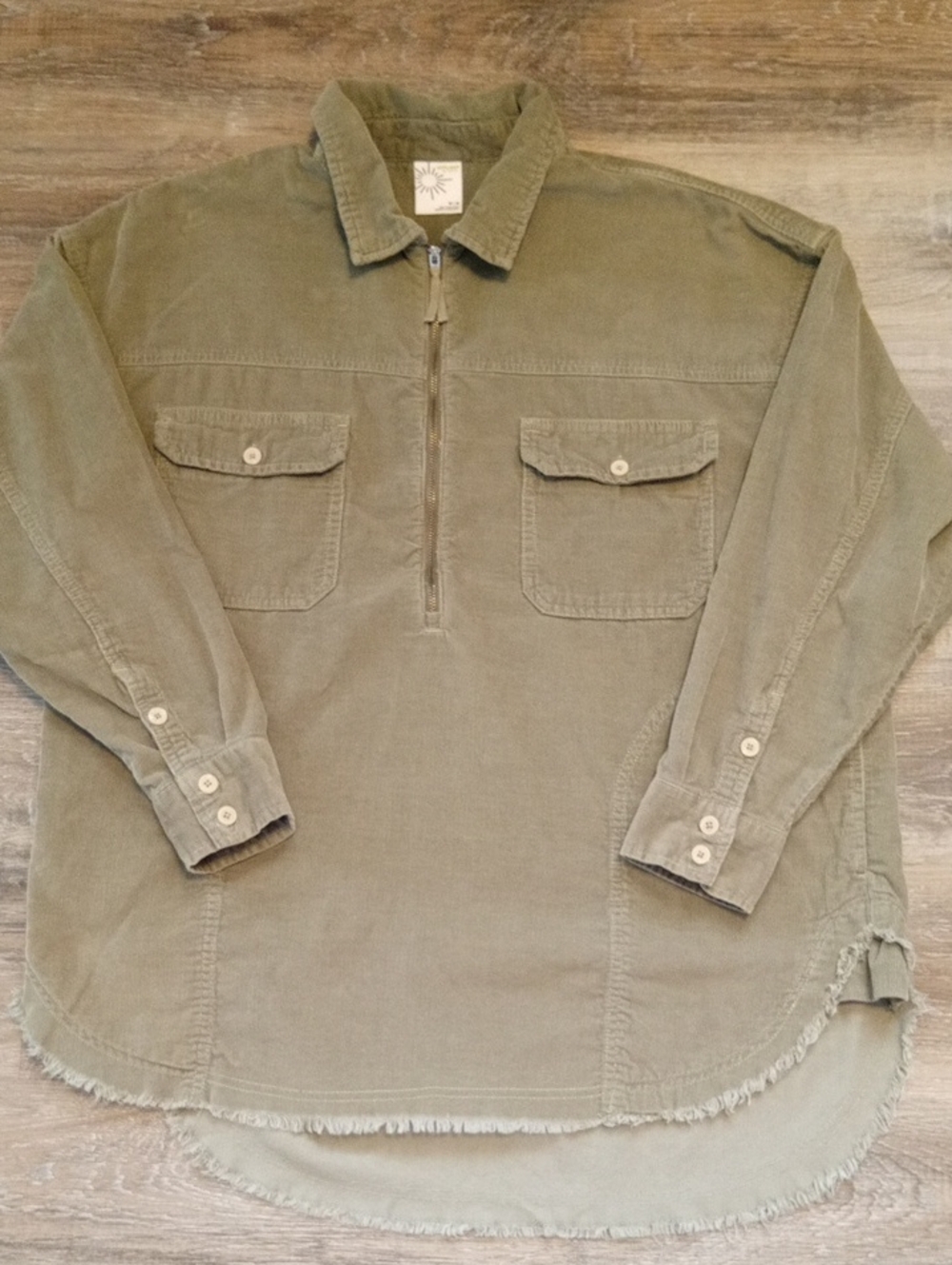 aerie Offline Corduroy Half-Zip Tunic Size Medium Longline Muted Neutral